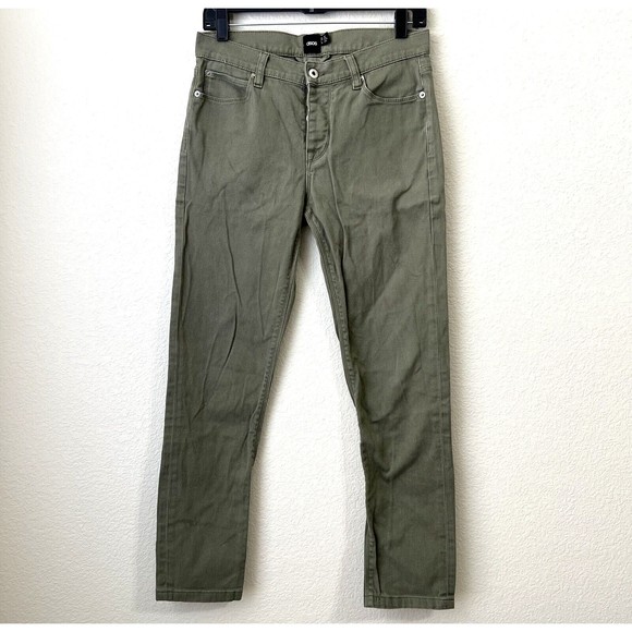 Asos Mens Jeans Size 30 Green Button Fly Slim Leg - Picture 1 of 9